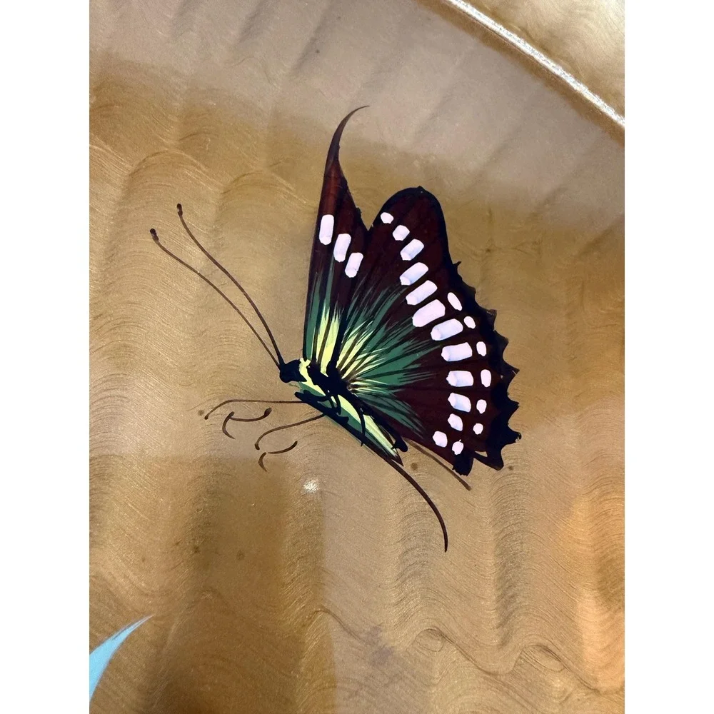 Vintage Gold Lacquer Tray, Hand Painted Butterfly Oval‎ Serving Tray - 18